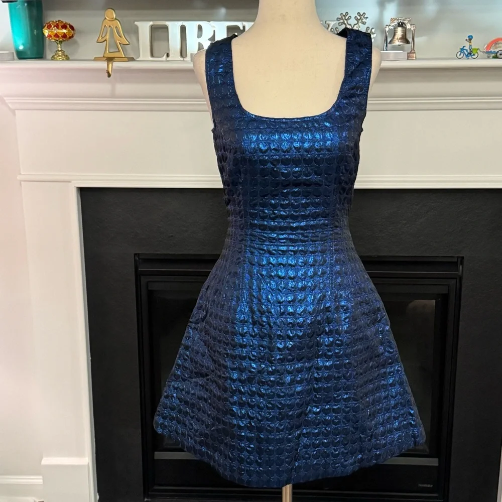 Betsey Johnson Metallic Blue Fit & Flare Dress (Size 4) - Picture 1 of 10